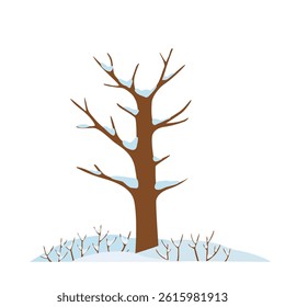 Cartoon winter tree. forest landscape background vector illustration