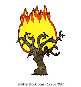 árbol de invierno de caricatura en llamas