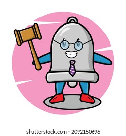 A cartoon wise judge bell mascot wearing glasses and holding a hammer with cute style design for t-shirt, sticker, logo element