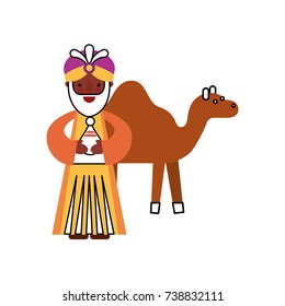 cartoon wise king with camel manger characters