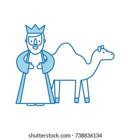 cartoon wise king with camel manger characters