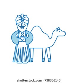cartoon wise king with camel manger characters