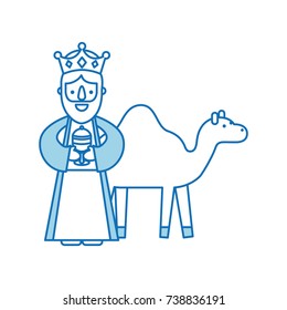 cartoon wise king with camel manger characters