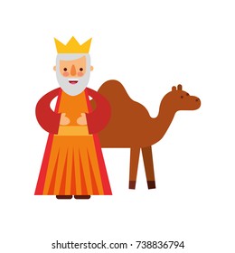 cartoon wise king with camel manger characters