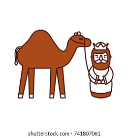 cartoon wise king with camel manger traditional