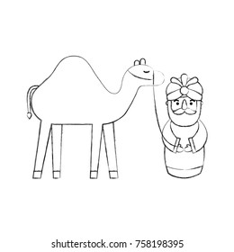 cartoon wise king with camel manger traditional