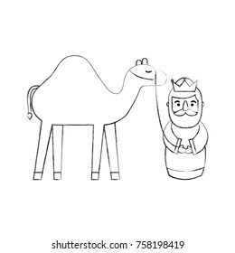 cartoon wise king with camel manger traditional