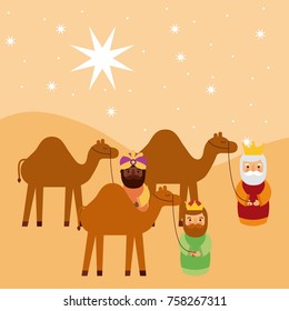 cartoon wise king with camel manger traditional