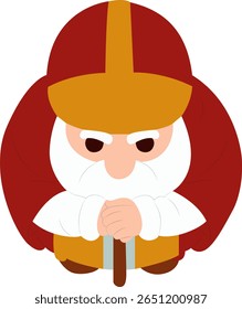 Cartoon Wise Man Holding Cane peeking, Happy Feast of St. Maron