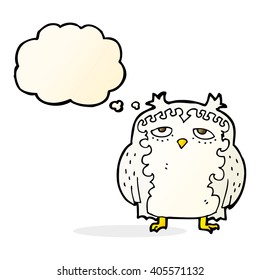 cartoon wise old owl with thought bubble