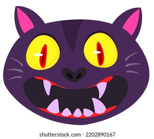 Cartoon witch black cat illustration. Halloween funny cat face avatar illustration. Vector isolated
