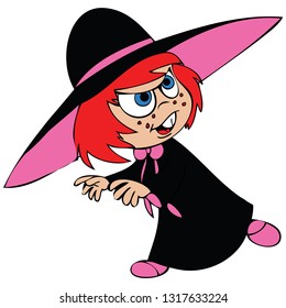 A Cartoon witch with a black hat dressed for halloween vector illustration