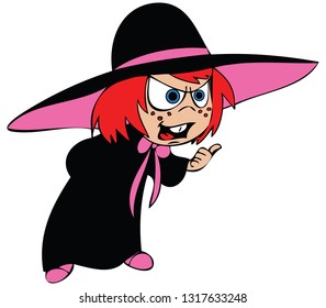 A Cartoon witch with a black hat dressed for halloween vector illustration