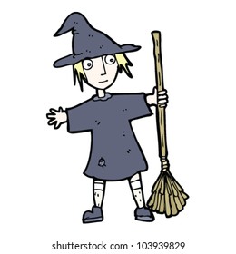 cartoon witch with broom