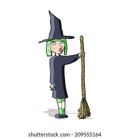 cartoon witch with broom