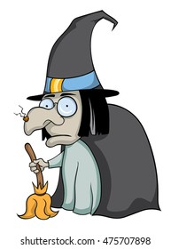 Cartoon witch with broom