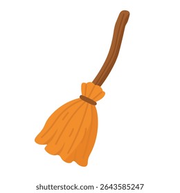 Cartoon witch broom in flat style. Funny Halloween vector illustration on white background.