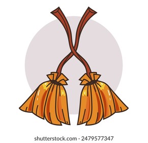 Cartoon witch broom isolated concept. Vector graphic design illustration