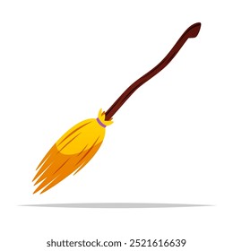 Cartoon witch broom vector isolated illustration