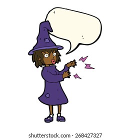 hechizo de lanzamiento de brujas de caricatura con burbuja de habla