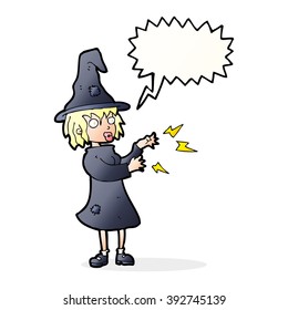hechizo de lanzamiento de brujas de caricatura con burbuja de habla
