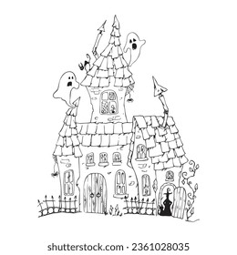 Cartoon witch castle for Halloween. Vector illustration.