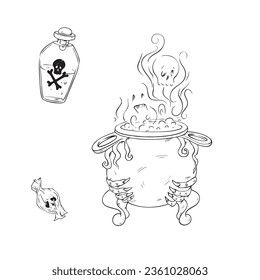 Cartoon witch cauldron for Halloween. Vector illustration.