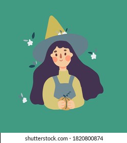 cartoon witch cute halloween  girl vector illustration