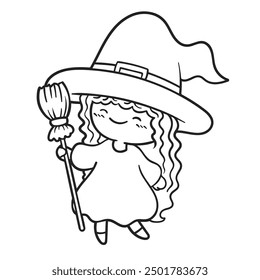 cartoon witch drawing with line art style. you can give color you want. easy to edit . witch vector illustrations