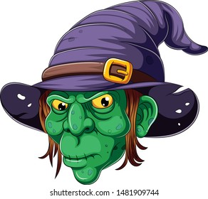  Cartoon witch face on white background