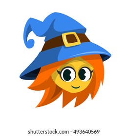 Cartoon witch face. Vector clip art illustration of Halloween witch head icon