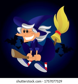 cartoon witch flying on a broomstick