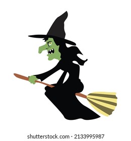 A cartoon witch flying on a broomstick vector illustration