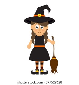 cartoon witch girl and broom