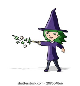 cartoon witch girl casting spell