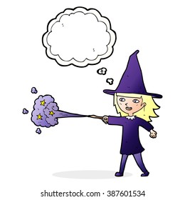hechizo de bruja de dibujos animados con burbuja de pensamiento