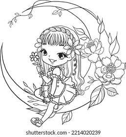 cartoon witch girl doodle kawaii anime coloring page cute illustration drawing clipart character chibi manga comics