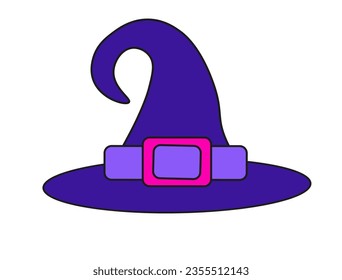 Cartoon witch hat. Halloween party costume element. Wizard hat vector flat symbol illustration.