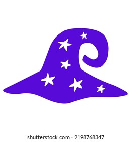 Cartoon Witch Hat, Hand drawn Magician, wizard cap doodle silhouette. Halloween holiday carnival hat, isolated on white. Vector illustration.