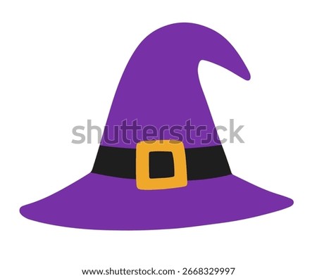 Cartoon Witch Hat, Hand drawn Magician, Wizard cap doodle silhouette. Halloween holiday carnival hat, isolated on white. Vector illustration.