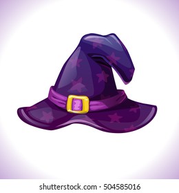 Cartoon witch hat icon. Isolated on white background. Element of wizard costume. Vector Halloween illustration.