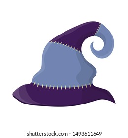Cartoon witch hat isolated on white background. Children kid costume masquerade party. Design element for Halloween. Vector illustration.
