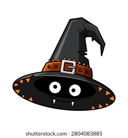 Cartoon witch hat mascot with spooky expression halloween character monstrous