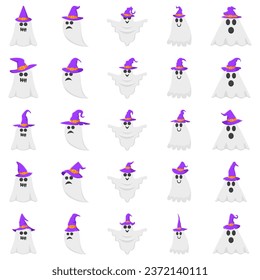 Cartoon witch hats, Halloween party costume elements. Wizard striped and spooky decorated hats vector symbols illustrations set. Halloween witchcraft party collection