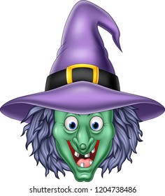 Cartoon witch head isolated on white background