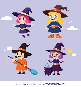 cartoon witch illust character set