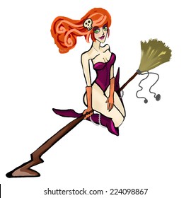 Cartoon Witch Isolated on White Background