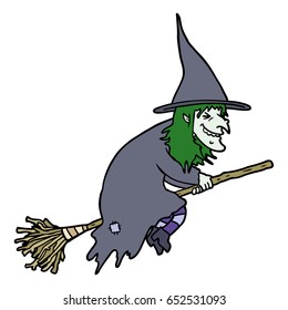 Cartoon-Hexe auf Besen