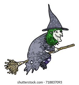 Cartoon-Hexe auf Besen