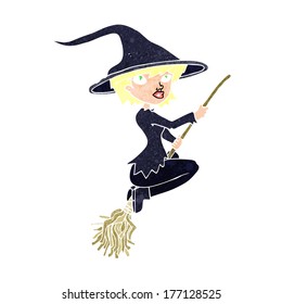 cartoon witch riding broomstick